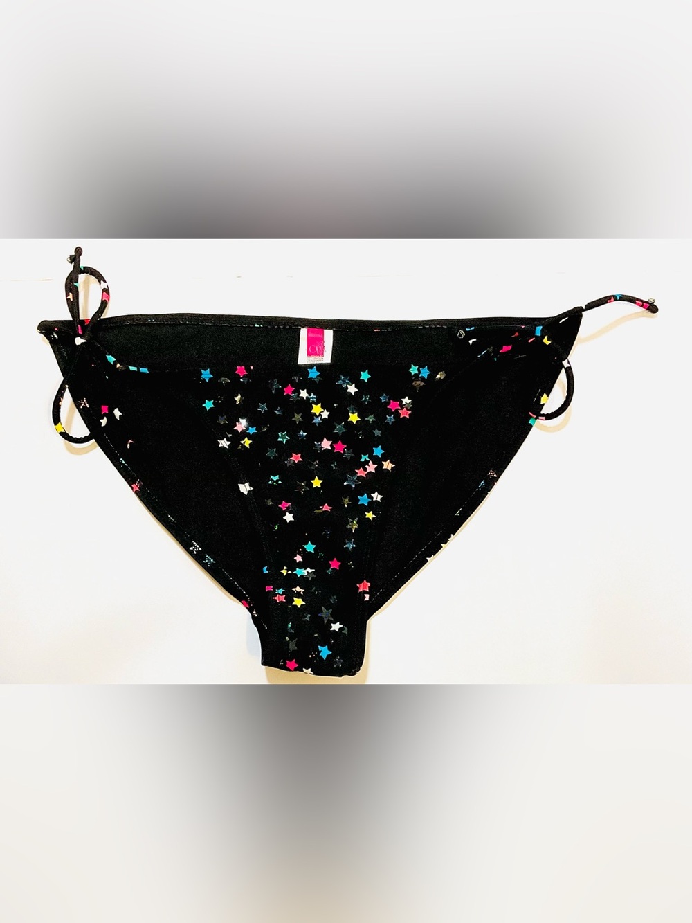 OCEAN PACIFIC-Size XL 15-17-Triangle String Bikini Bottom Black With Stars.